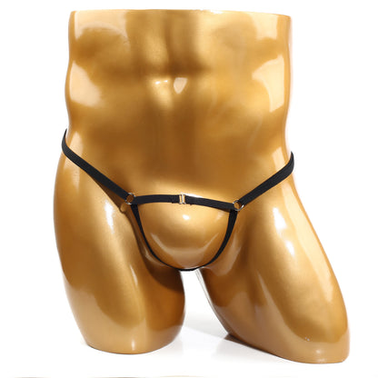 Black leather thong with gold-tone metal rings and central clasp u-station foundation thong black u0024-001