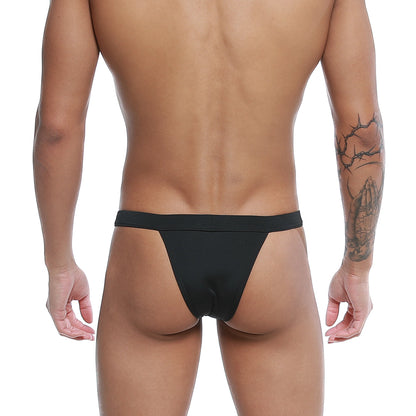 Black thong made of smooth stretchy fabric with narrow waistband u-station bow bikini black u0052-001 back side