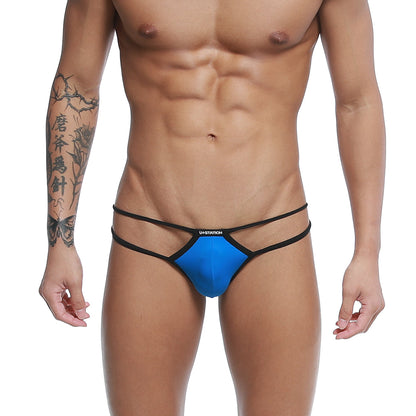 Men’s vibrant blue thong with black trim and unstation embroidery in sleek modern design u-station skeleton bikini royal u0062-432