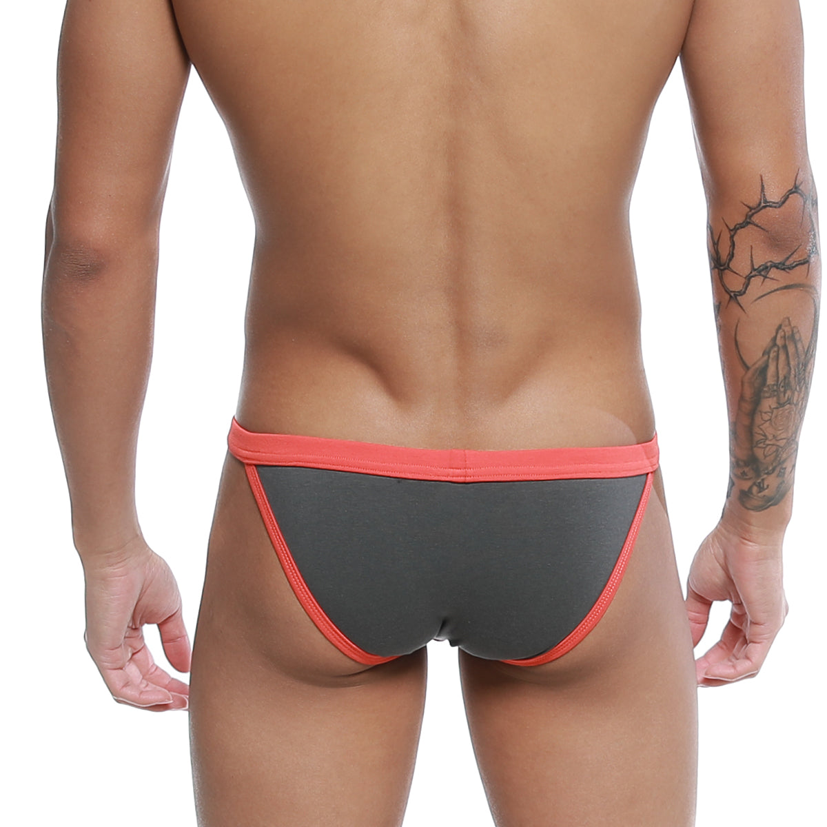 U-Station Frisa Bikini Gray U1012-013 athletic briefs in gray and coral red with a snug, form-fitting design