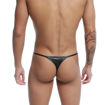 Black leather thong u-station trendy thong black u1114-001 showing the front side with sleek minimalist design