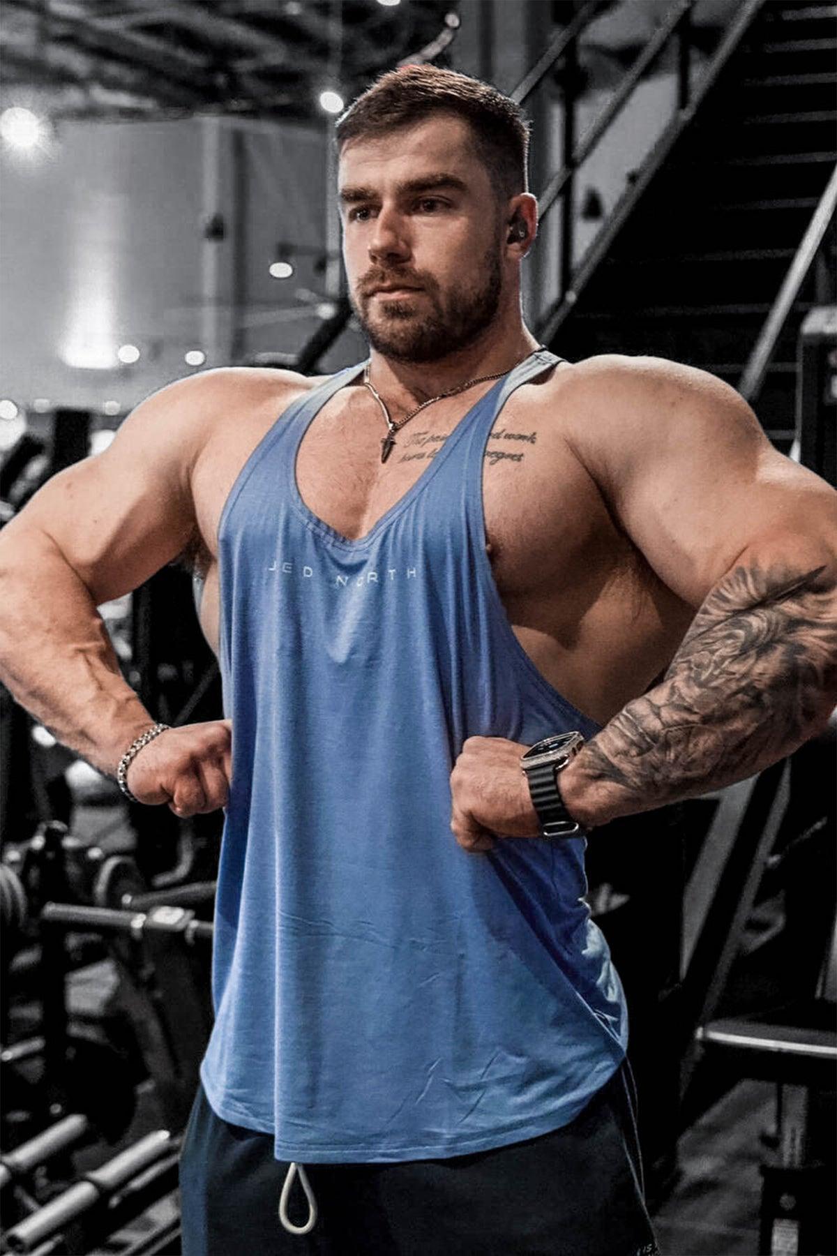 Jed North Men's Classic Bodybuilding Racerback Stringer - Blue