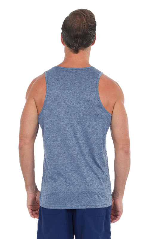Uzzi dri-fit tank top in blue heathered fabric with a simple fitted design for active wear