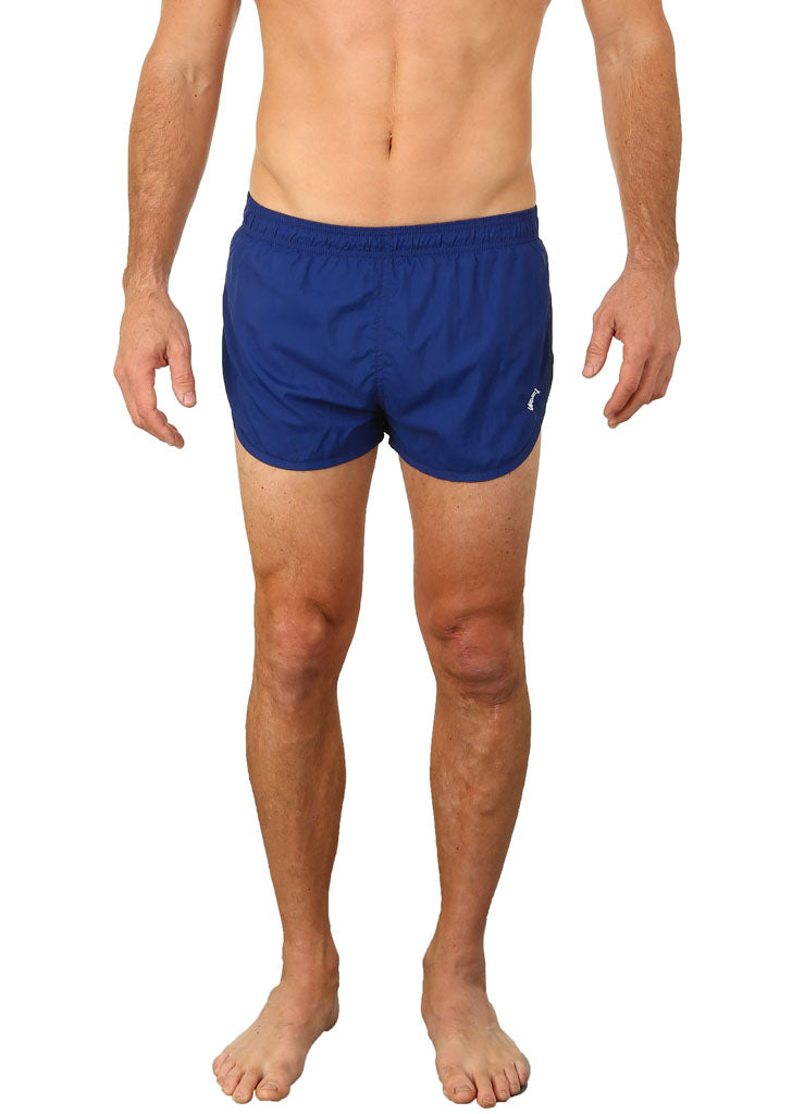 UZZI Running short royal blue athletic shorts with subtle white logo on lower right leg for active wear