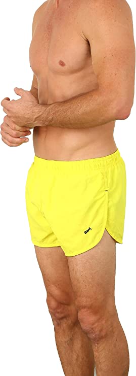 UZZI running short bright yellow athletic shorts with side slit and elastic waistband for comfortable workouts