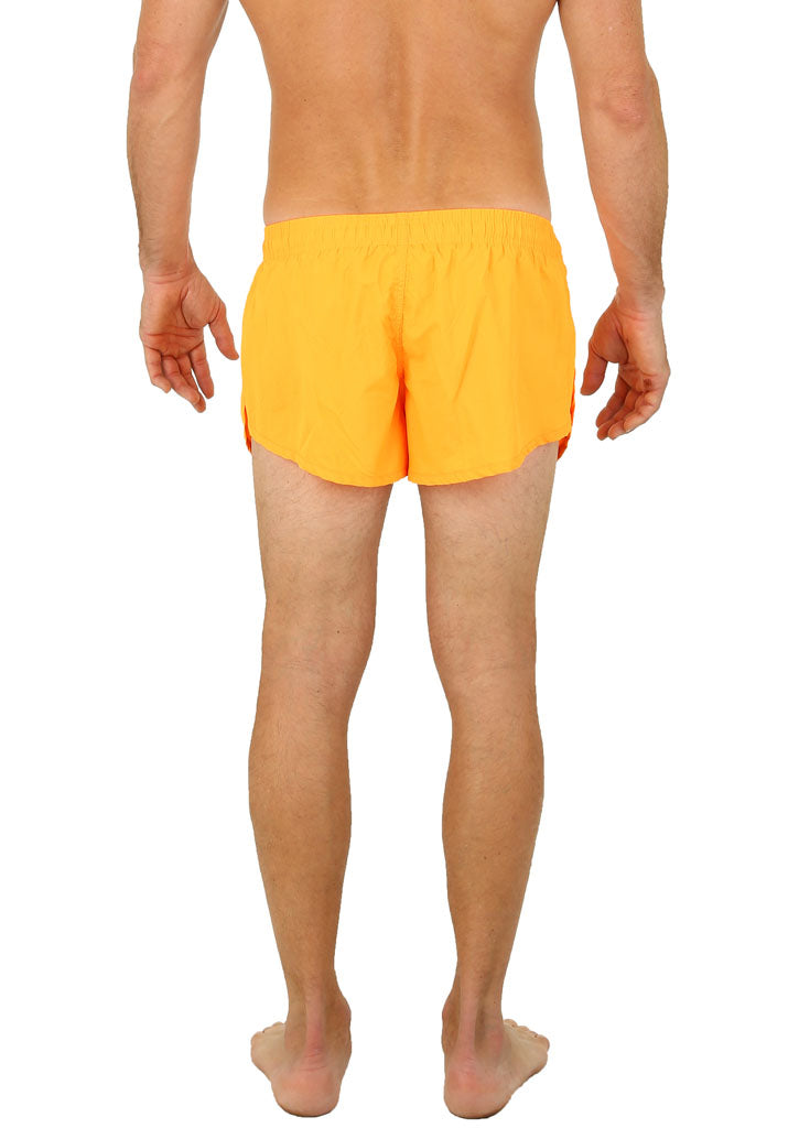 Bright yellow uzzi running short swim trunks with relaxed fit and elastic waistband for comfortable wear