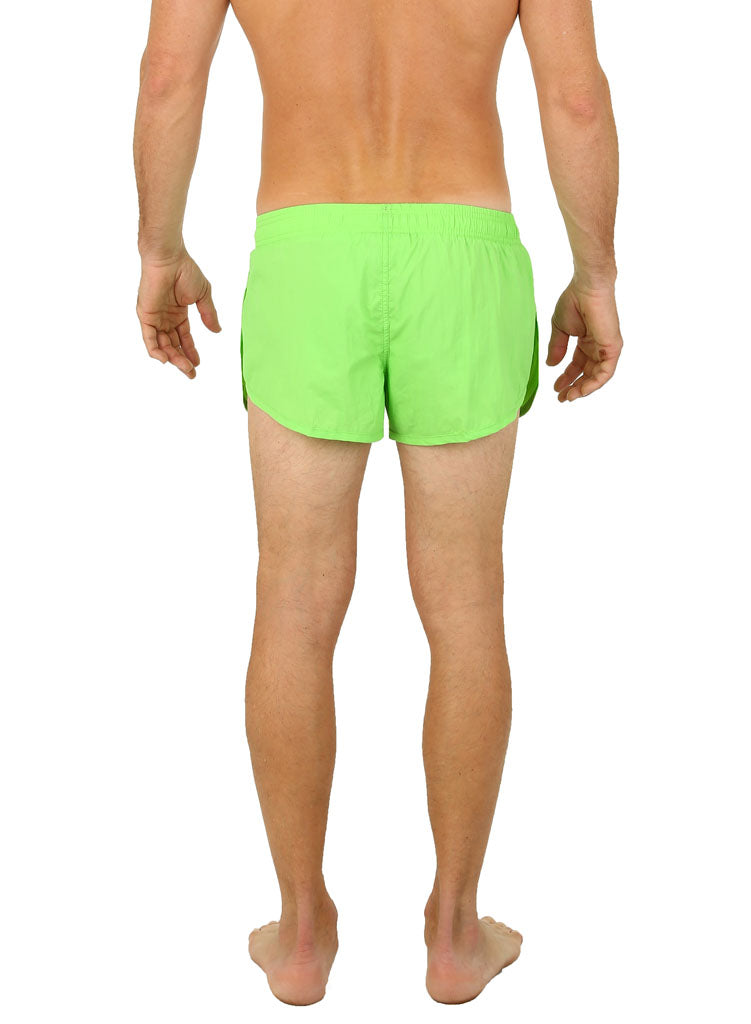 Uzzi running short bright lime green swim trunks with simple solid design for active water use