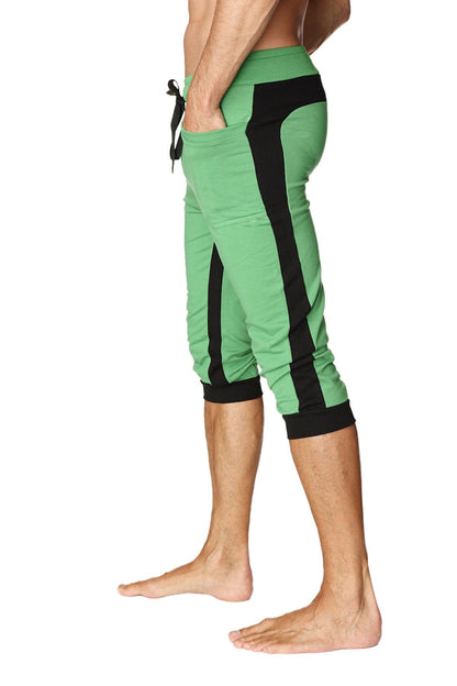 Ultra-flex tri-color cuffed yoga pant green with black features a drawstring waistband and green and black athletic fabric
