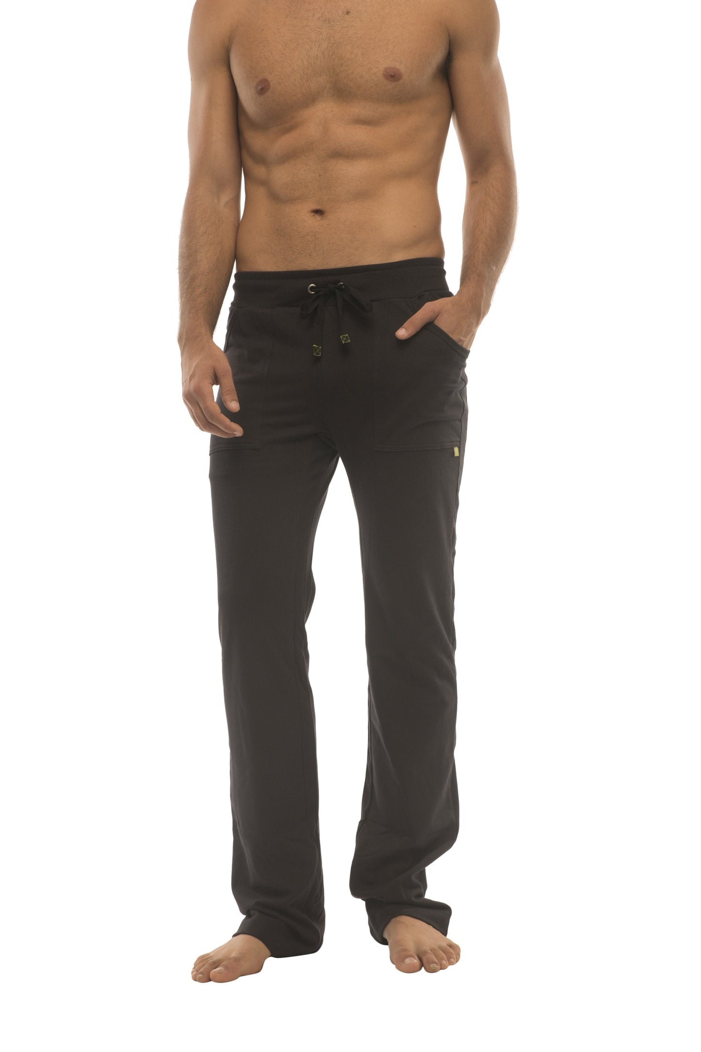 Black ultra flex yoga track and sweat pant with relaxed fit drawstring waist and subtle side pockets