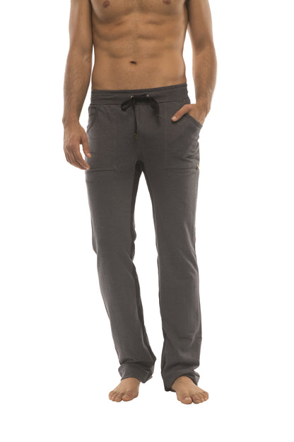 Dark gray ultra flex yoga sweat pant with comfortable fit black drawstring waistband and side pockets