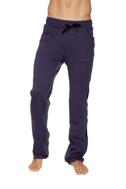Purple ultra flex yoga sweat pant with black drawstring and side pockets ideal for track and yoga activities