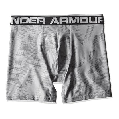 Gray under armour original 6in printed boxerjock boxer briefs with geometric pattern and black waistband size xs