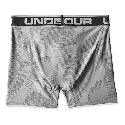 Under armour original 6in boxerjock boxer briefs in printed grey with geometric pattern and black waistband size xs