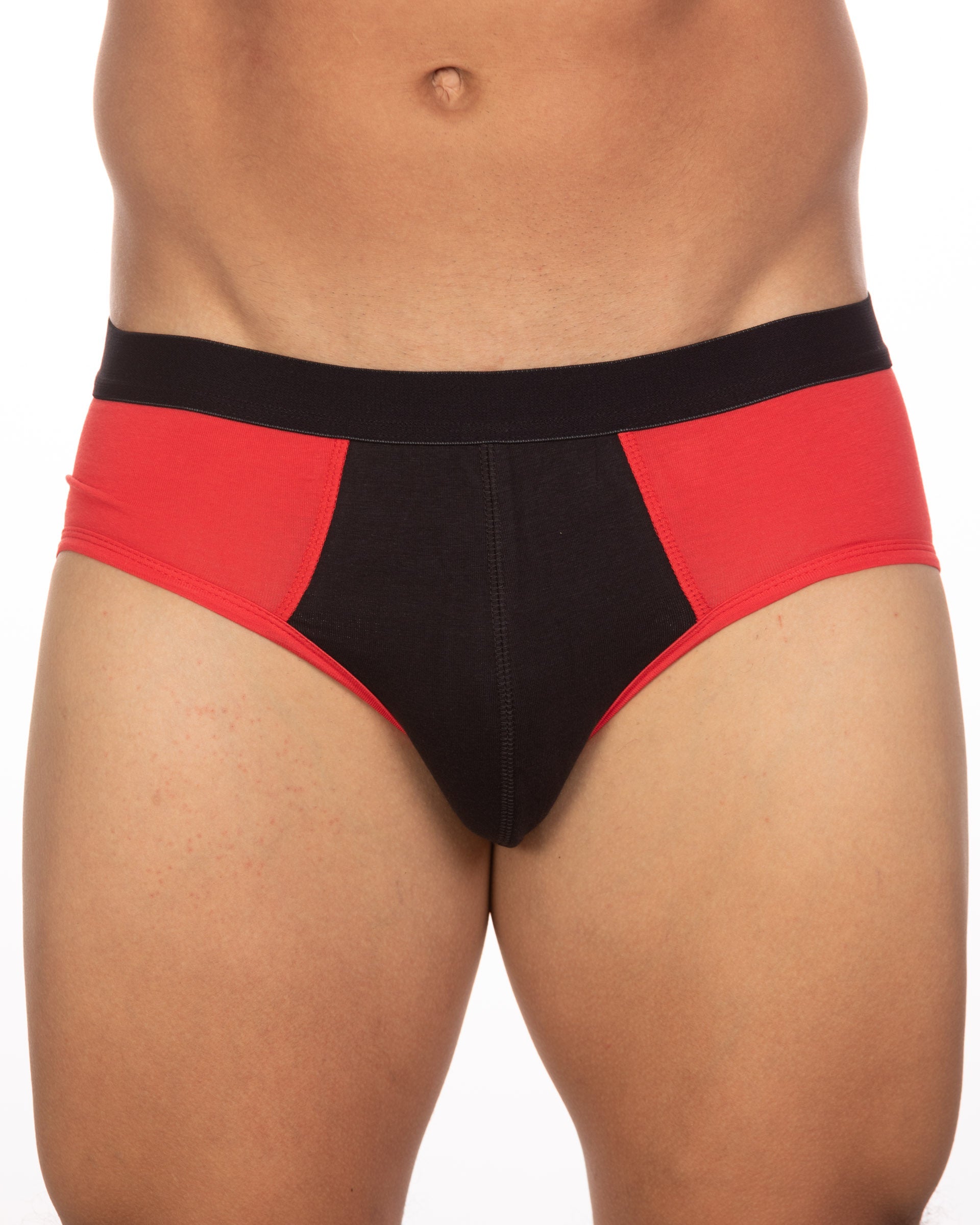 Undergear Basix Stan two-tone brief in red and black with bold color-block design for athletic wear