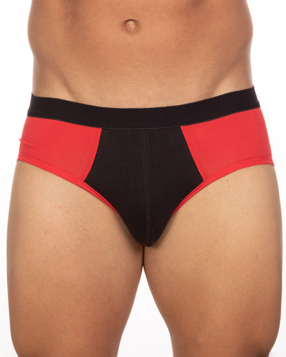Undergear Basix Stan two-tone brief in red and black with bold color-block design for athletic wear