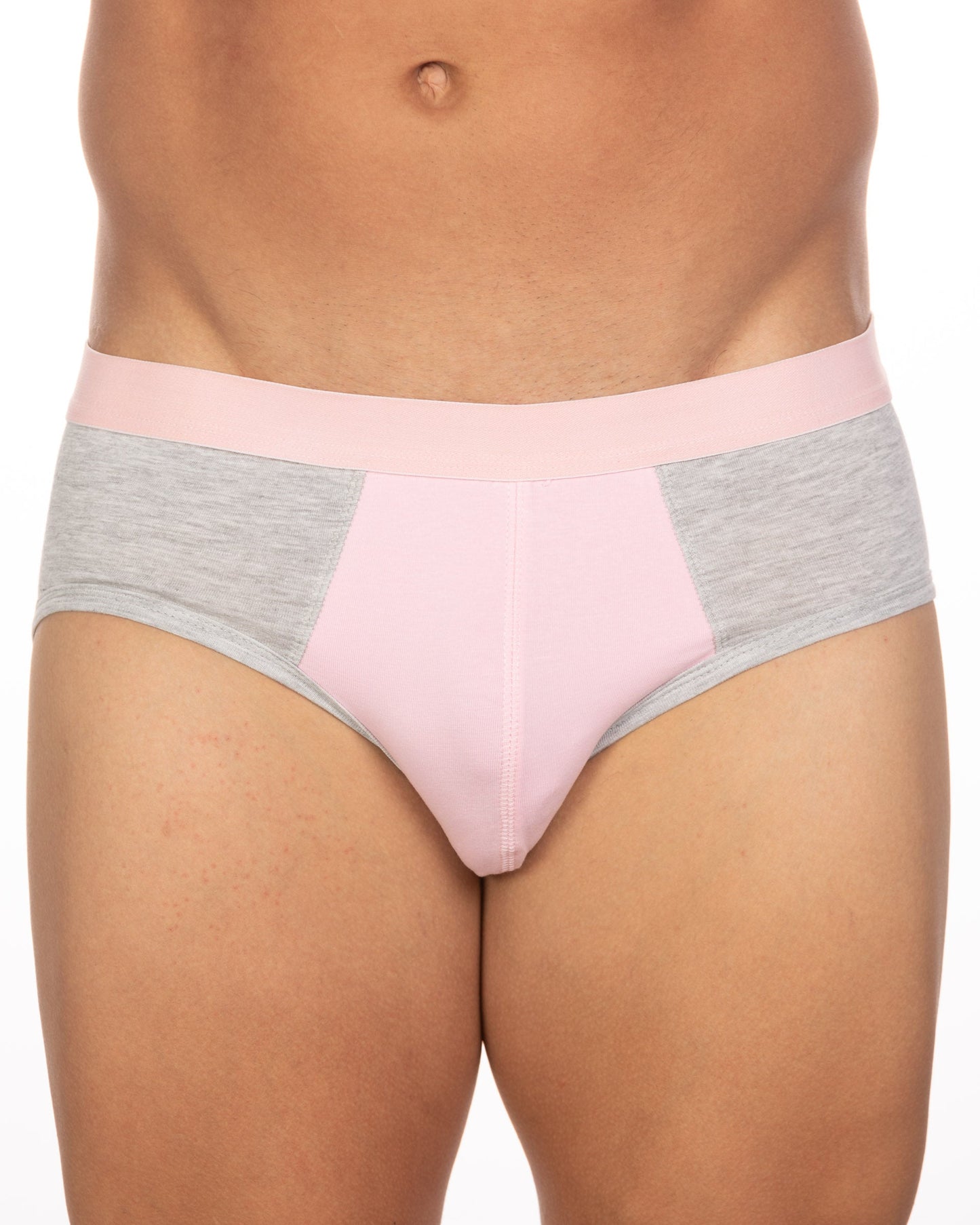Undergear basix stan two-tone brief in pink and gray heathered fabric with a solid pink front panel in sizes s and 2XL