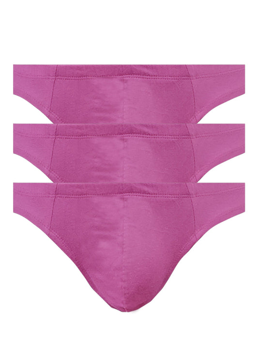 Three matching fuchsia undergear contour french brief thong underwear pieces neatly stacked for comfortable everyday wear