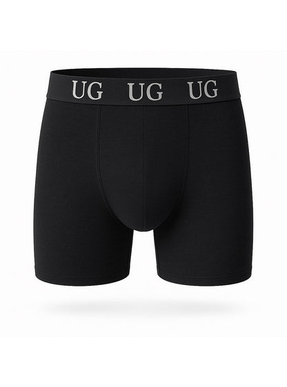 Black undergear cotton trunk boxer briefs with snug silver ug logo waistband for comfortable everyday wear