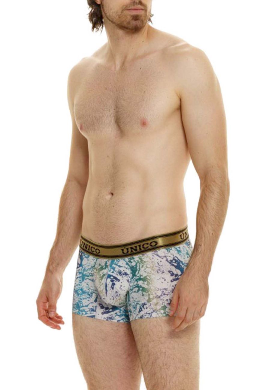 Unico 24020100105 gasoleo trunks color 59 white blue and white patterned men’s boxer briefs with gold waistband
