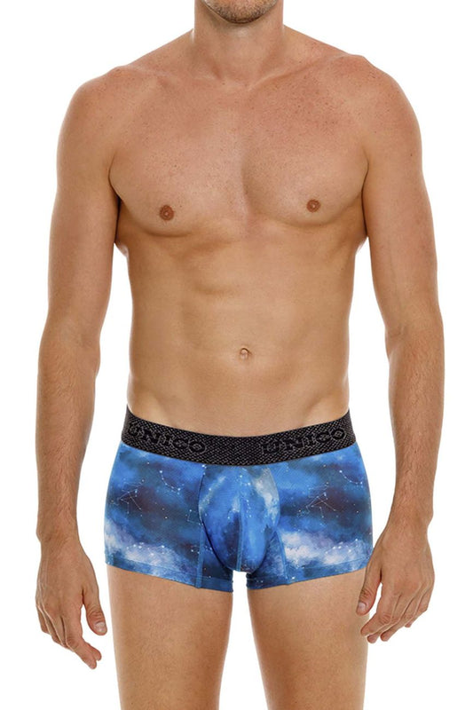 Blue galaxy-patterned men’s briefs with black banico waistband unico 24080100110 infinito trunks color 46-blue