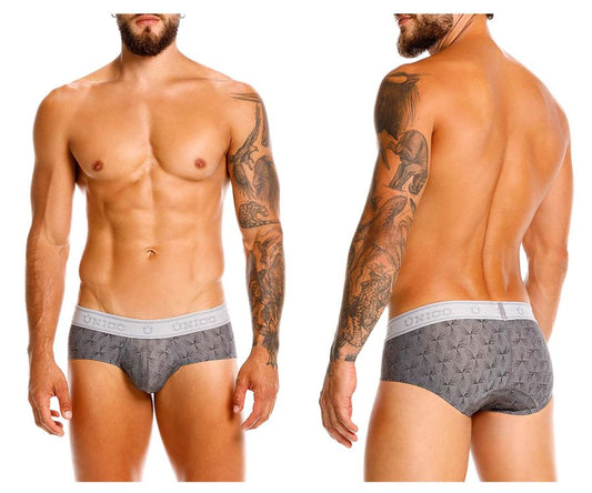 Gray patterned unico chisell briefs with white elastic waistband for comfortable everyday wear color 59-gray
