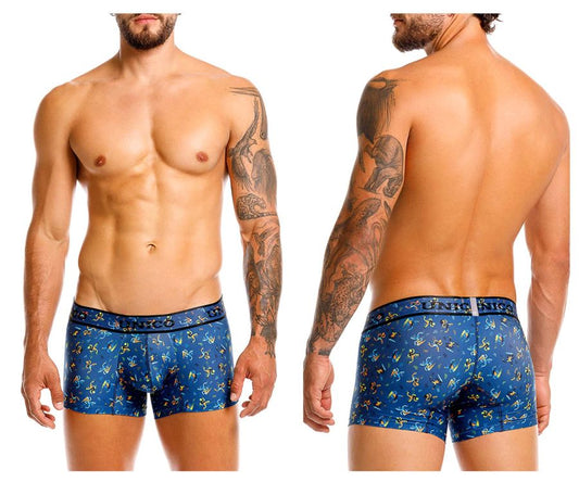 Blue boxer briefs with yellow and green abstract figures and luna nick waistband from unico 25060100106 pacer trunks color 46-blue