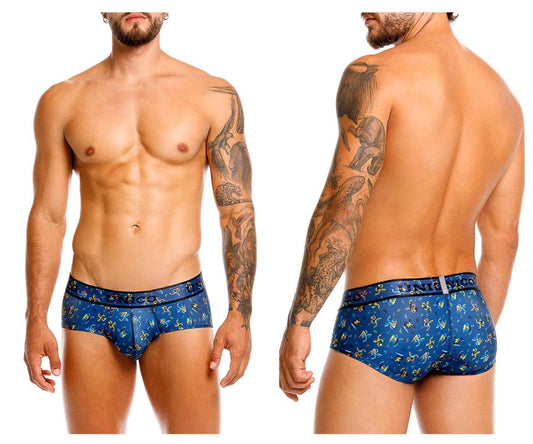 Blue patterned unico 25060101106 pacer briefs for men with decorative waistband and brand name in color 46-blue