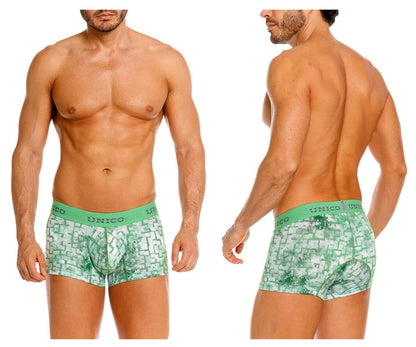 Unico 26020100102 piramide trunks in green with geometric pattern and elastic waistband boxer briefs