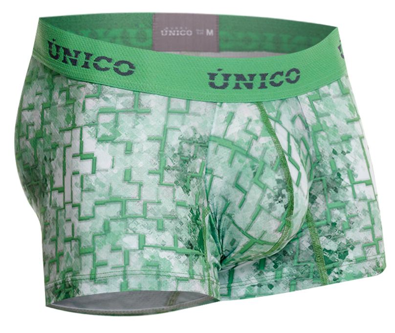 Unico 26020100102 piramide trunks green men’s boxer briefs with white maze-like patterned fabric