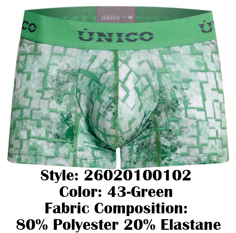 Green and white patterned unico 26020100102 piramide men’s boxer briefs with geometric design color 43-green