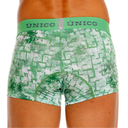 Green and white unico 26020100102 piramide trunks with geometric maze pattern boxer briefs for comfortable wear