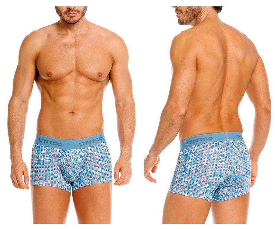 Blue patterned unico 26020100112 lignina men’s boxer briefs with light blue elastic waistband in color 46-blue