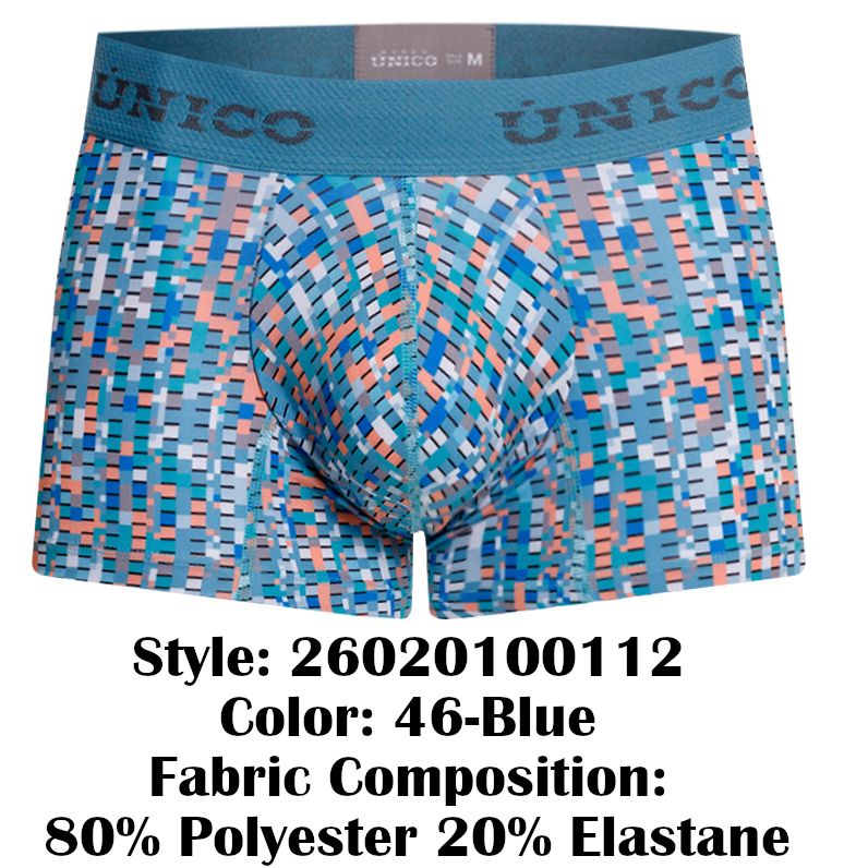 Unico 26020100112 lignina trunks color 46-blue blue patterned boxer briefs with geometric design in blue teal and peach
