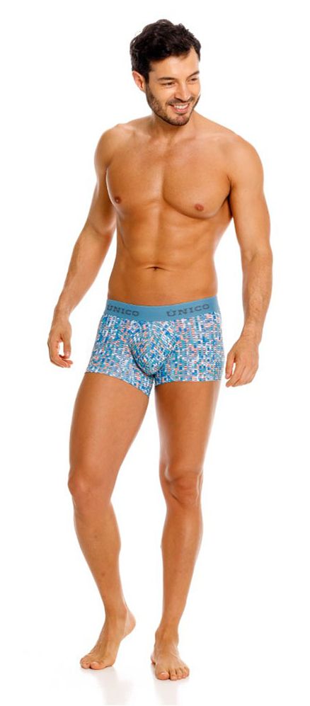 Unico lignina trunks blue briefs with blue patterned fabric and light blue elastic waistband for comfortable wear