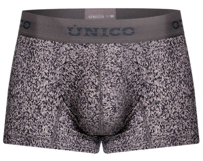 Unico 26020100114 suede trunks gray speckled men’s boxer briefs with black pattern and branded elastic waistband