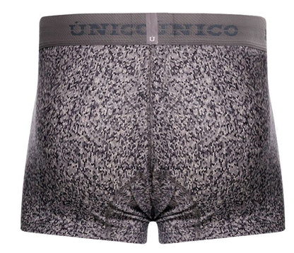 Gray textured men’s suede trunks with matching unico elastic waistband color 59-gray front view