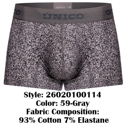 Gray patterned men’s boxer briefs with a textured suede design and unico elastic waistband color 59 gray