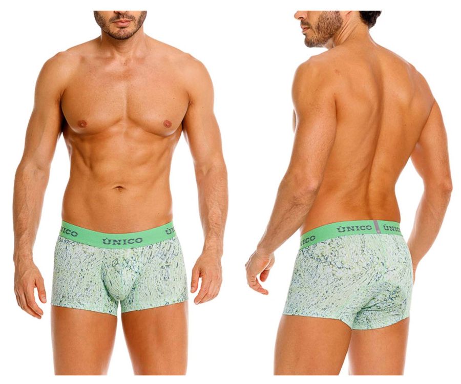 Unico 26020100115 hunos trunks mint green patterned briefs with solid waistband featuring unico brand name