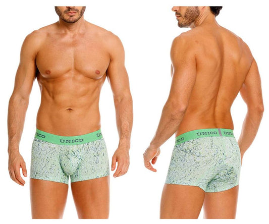Unico 26020100115 hunos trunks mint green patterned briefs with solid waistband featuring unico brand name