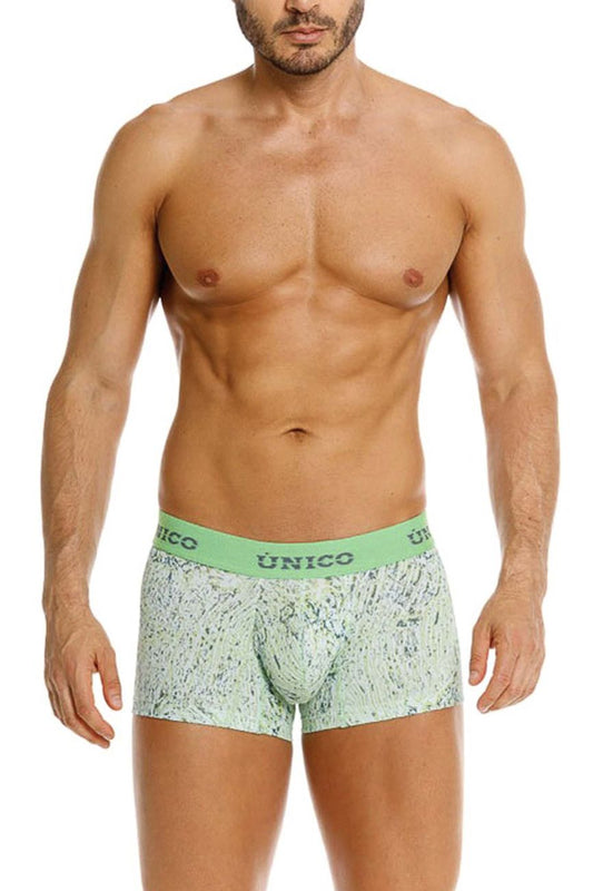 Light green and white speckled Unico 26020100115 Hunos trunks boxer briefs with matching elastic waistband
