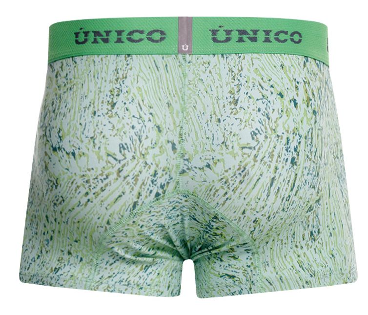 Green patterned boxer briefs with unico branded elastic waistband in color 43 green for comfortable daily wear