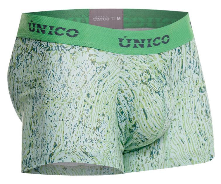Green patterned unico men’s boxer briefs with matching elastic waistband in color 43 green for comfortable wear