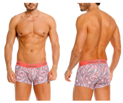 Men’s pink and gray patterned unico 26020100116 acanalado trunks with red waistband boxer briefs