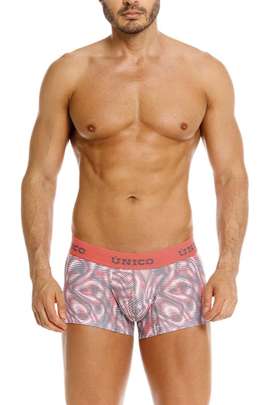 Unico 26020100116 acanalado trunks pink men’s briefs with pink waistband and gray patterned fabric