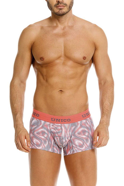Unico 26020100116 acanalado trunks pink men’s briefs with pink waistband and gray patterned fabric