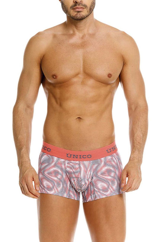 Unico 26020100116 acanalado trunks pink men’s briefs with pink waistband and gray patterned fabric
