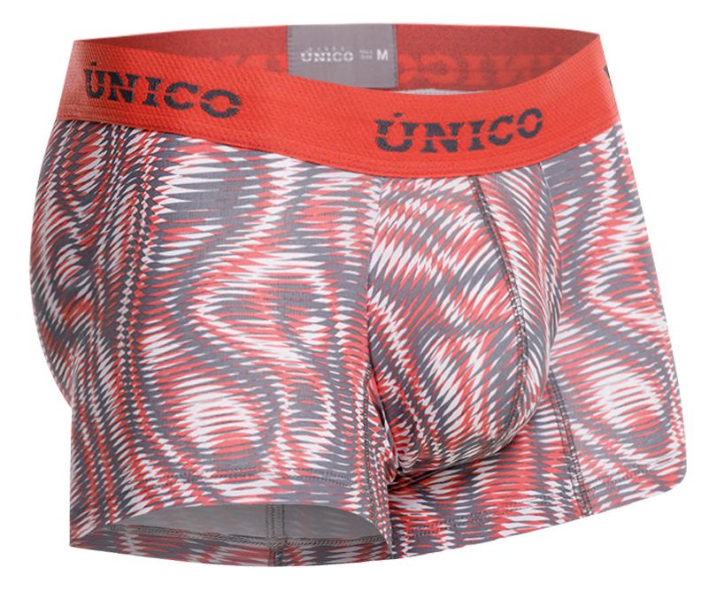 Unico 26020100116 acanalado trunks in red and gray patterned bold abstract design men’s boxer briefs
