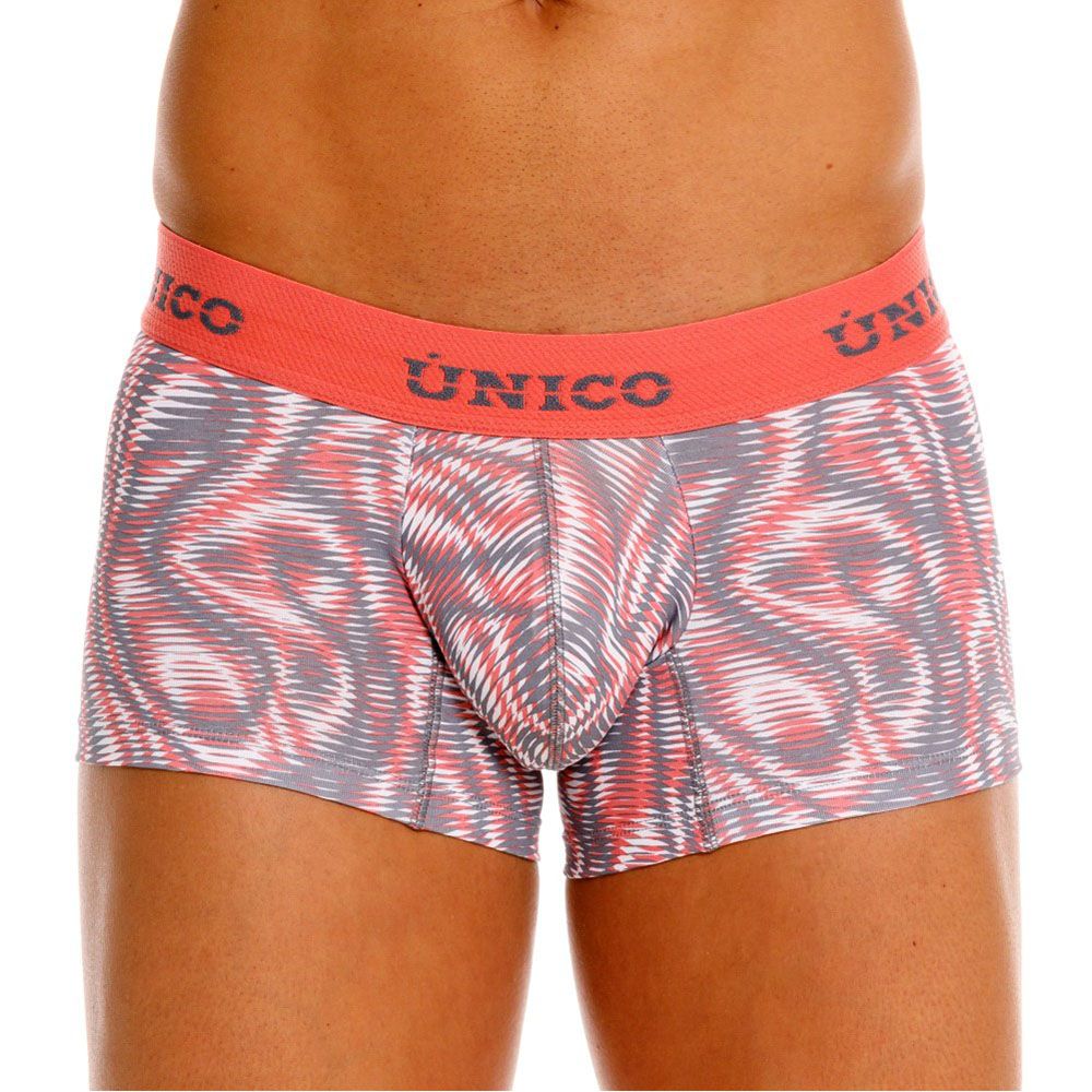 Unico 26020100116 acanalado pink and gray abstract patterned men’s boxer briefs with coral waistband