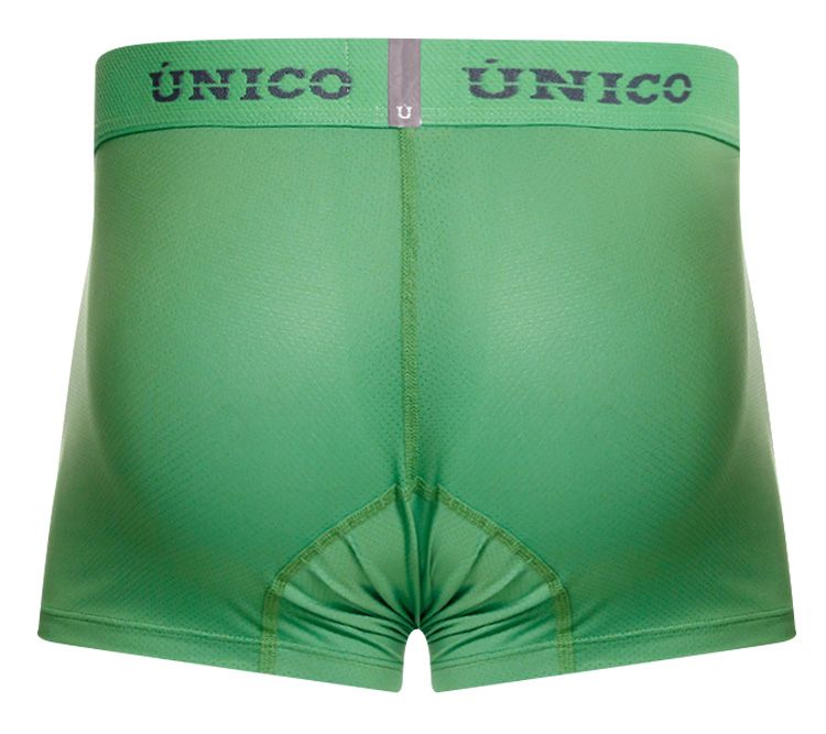 Green unico brand briefs with textured fabric and contrasting gray logo on the waistband in color 43 green