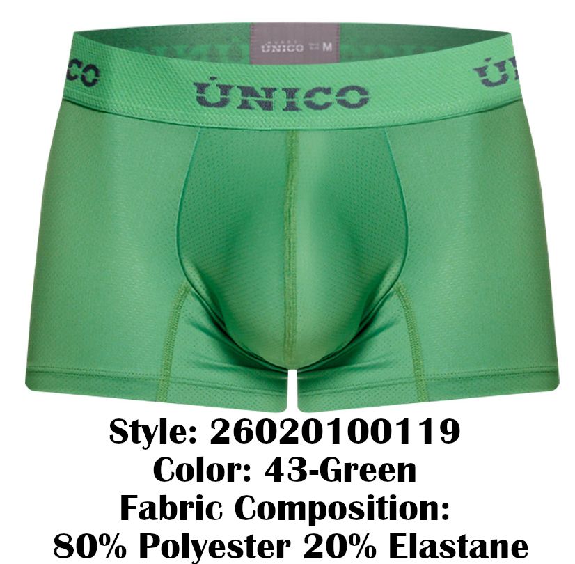 Green unico men’s boxer briefs frog trunks color 43 made of 80% polyester 20% elastane shown from the front